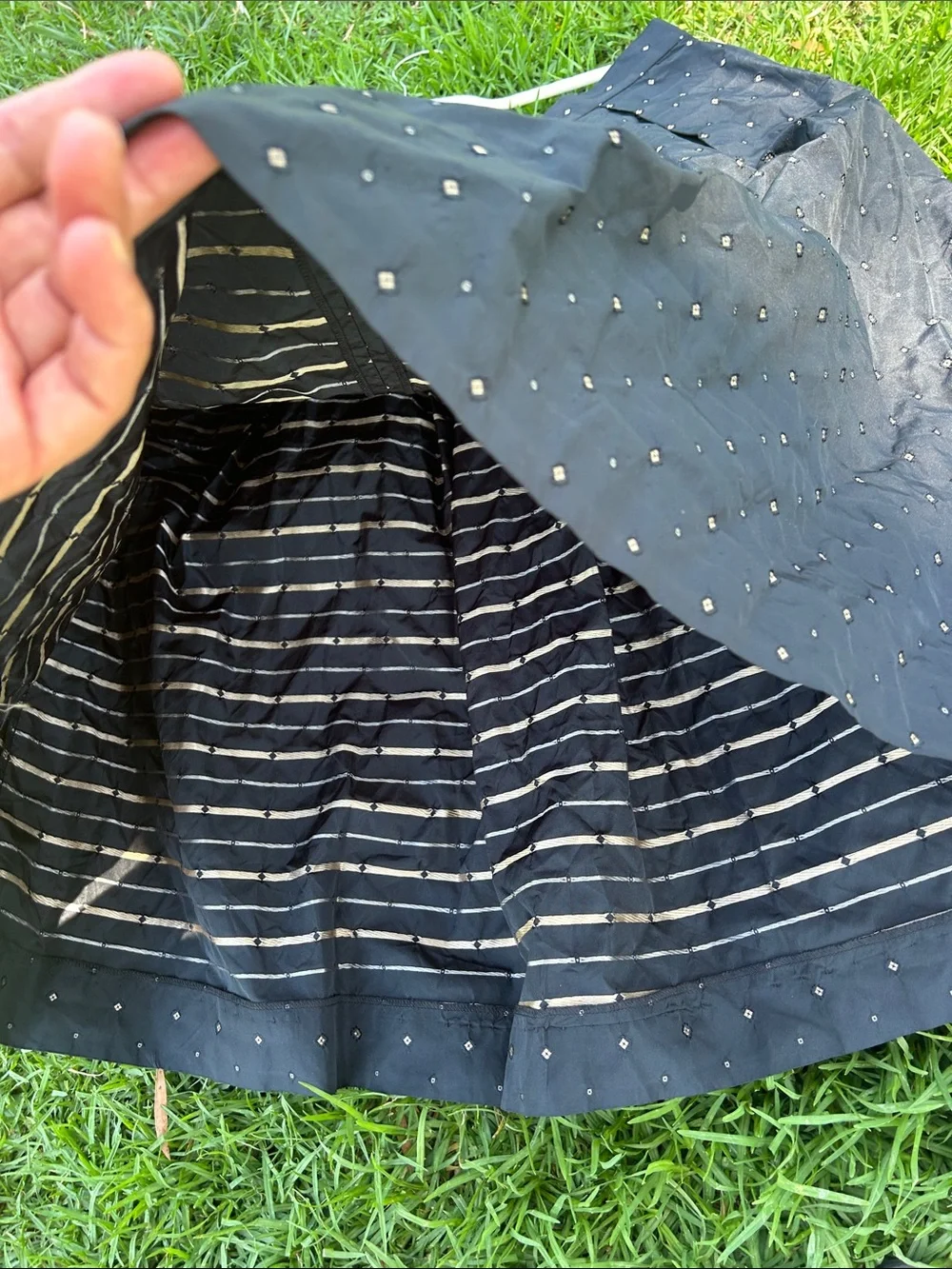NICOLE FARHI Black A-Line Skirt with Subtle Dot Accents